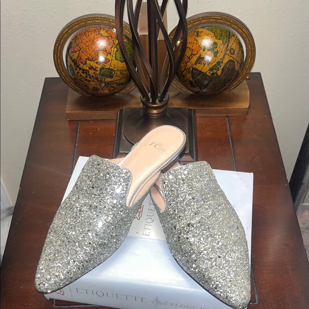 J.Crew Silver Glitter Pointed Mules - Picture 3 of 9
